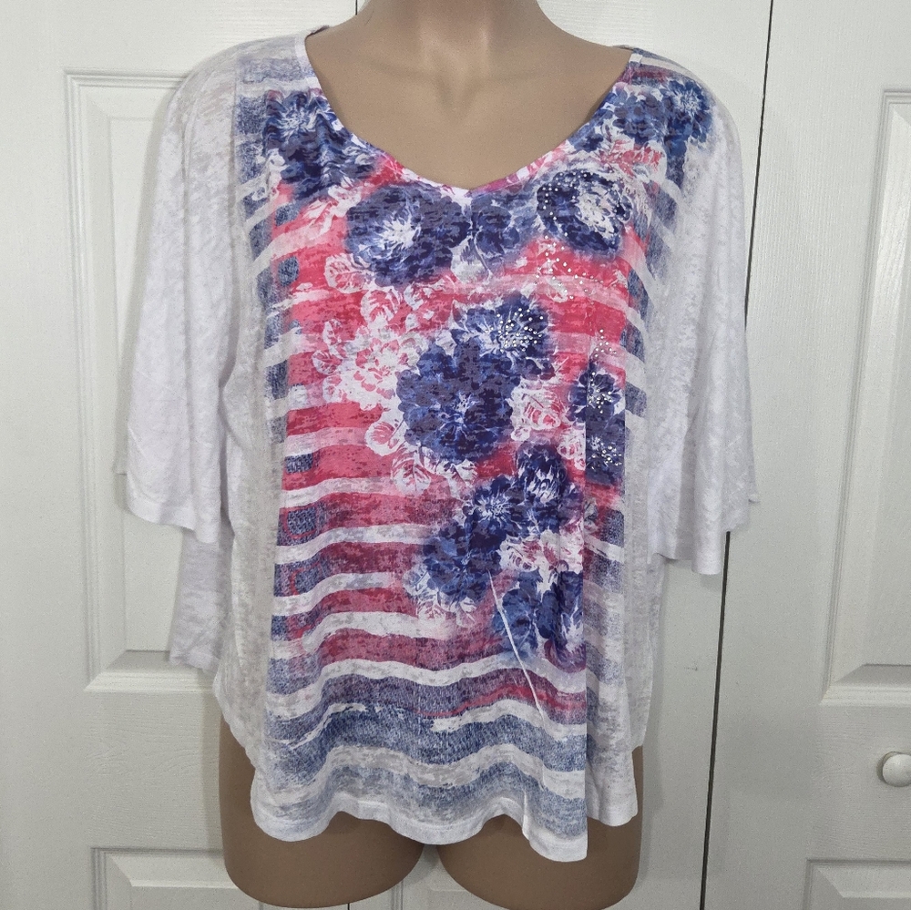 INC International Concepts Woman Burnout Embellished Floral Top Size 3x